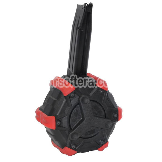 Airsoft WE 350rd Gas Drum Magazine for BELL / E&C / ARMY R501 R601 / KJ KP-05 / Zeon / EMG SAI / AW / WE / Tokyo Marui Hi-Capa GBB Pistol Black/Red