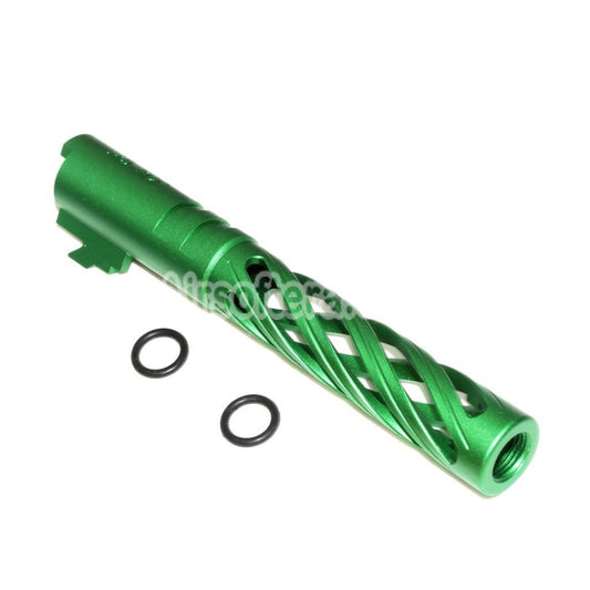 Airsoft 5KU 5" Inches 123/127mm CNC Tornado Spiral Hollow Outer Barrel +11mm CW for Armorer Works AW WE-TECH Tokyo Marui Hi-Capa 5.1 GBB Pistols Green